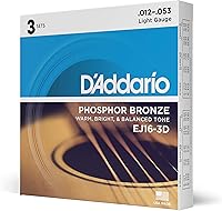 Vista 1 de D'Addario Cuerdas de Guitarra - Cuerdas de Guitarra Acústica de Bronce Fosforado - EJ16-3D - Espectro Tonal Rico y Completo - Para Guitarras de 6