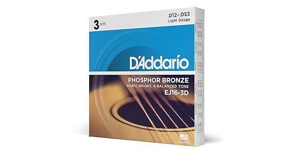 D Addario Ej16 3d Phosphor Bronze Acoustic Guitar Strings Light Tension Corrosion Resistant Phosphor Bronze Offers A Warm Bright And Well Balanced Acoustic Tone Pack Of 3 Sets Amazon Sg Musical Instruments