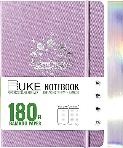 Miniatura 9 de BUKE Honeybee - Cuaderno de puntos A5, cuadrícula de puntos, 6.35 ozm, papel blanco de bambú, 0.197 x 0.197 in, 160 páginas, bordes plateados de