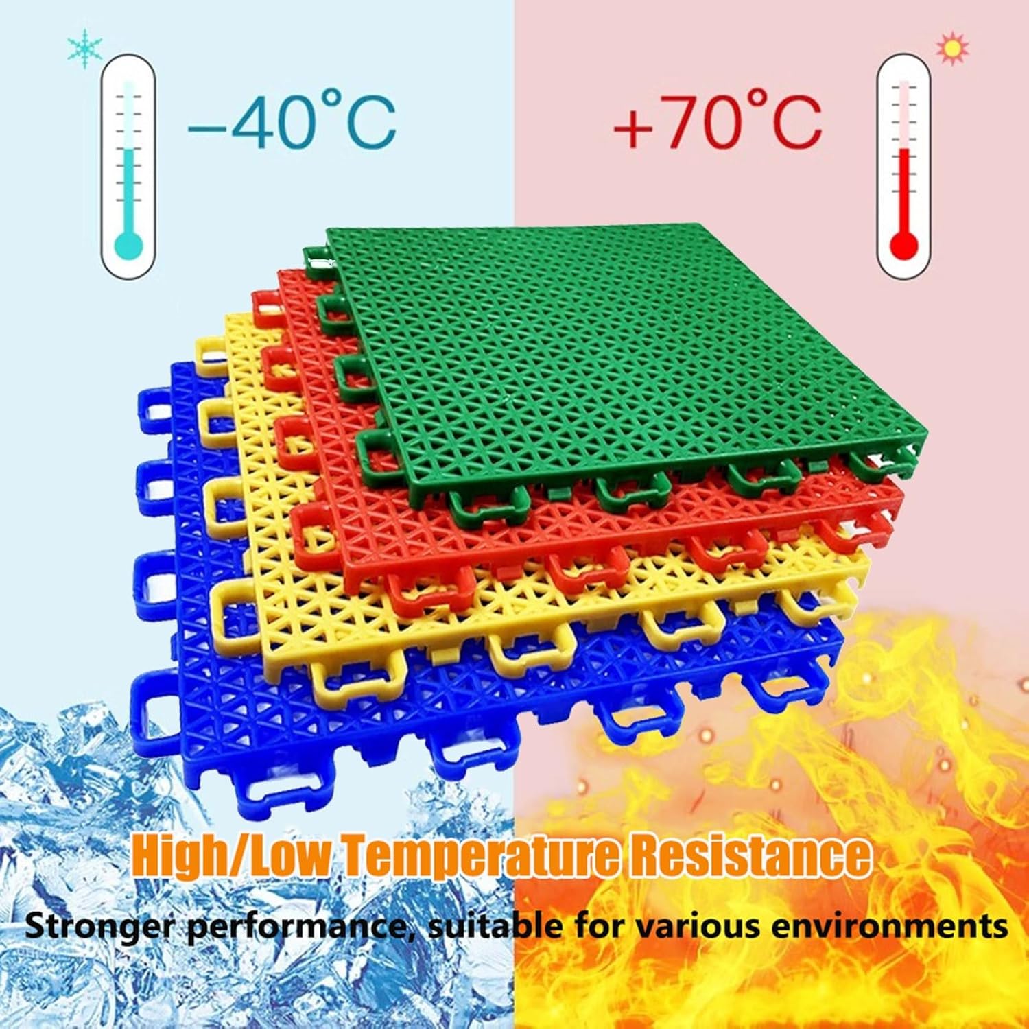 9.84inch Square Sport Court Tiles,Modular Interlocking Floor Tiles, Indoor and Outdoor Colorful DIY Splicing Sports Floor,Blue,16PCS