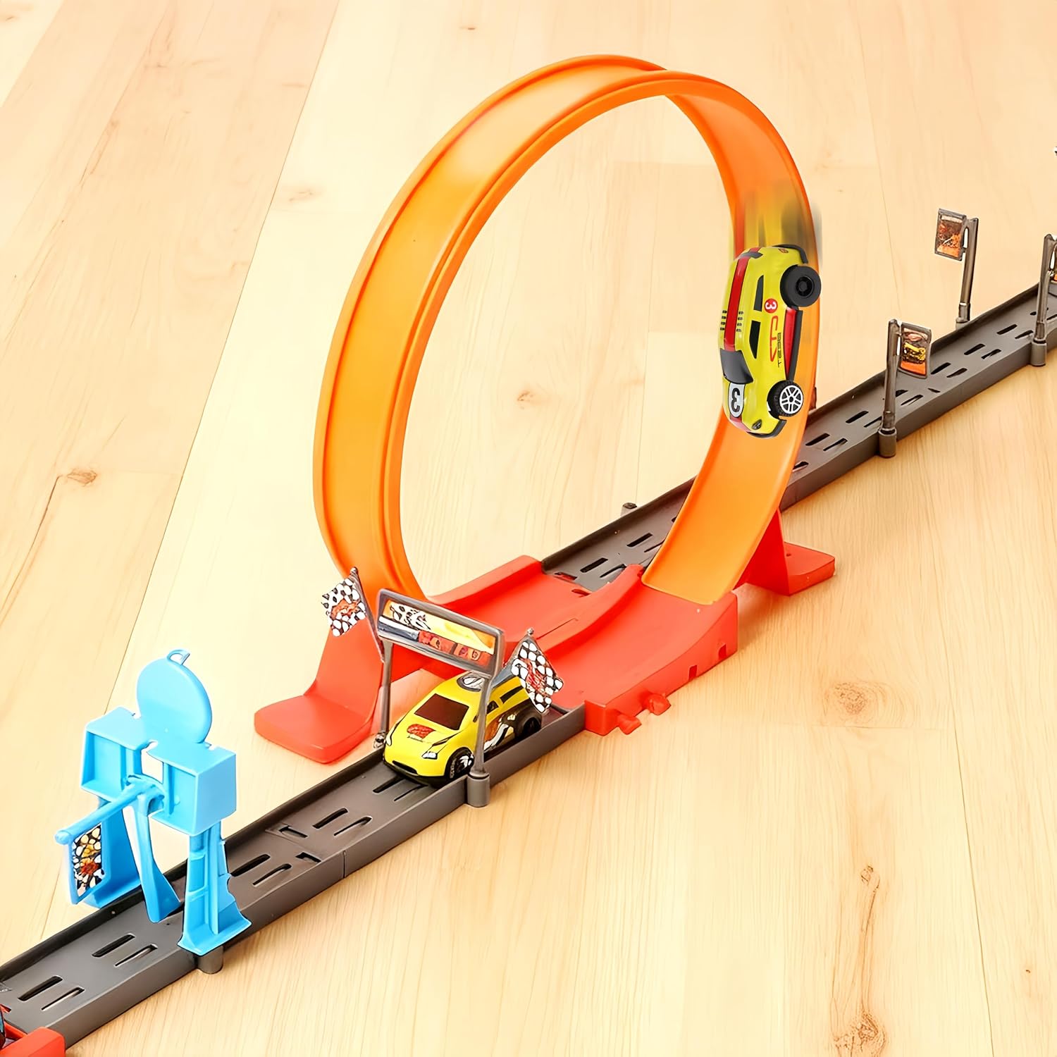 360-degree Thrilling Loop Track Includes Four Loops and three1:64 Scale Toy Cars for Easy Storage. It's Perfect for Boys Aged 3-7 and Makes a Great Gift for Birthdays, Halloween, and Christmas