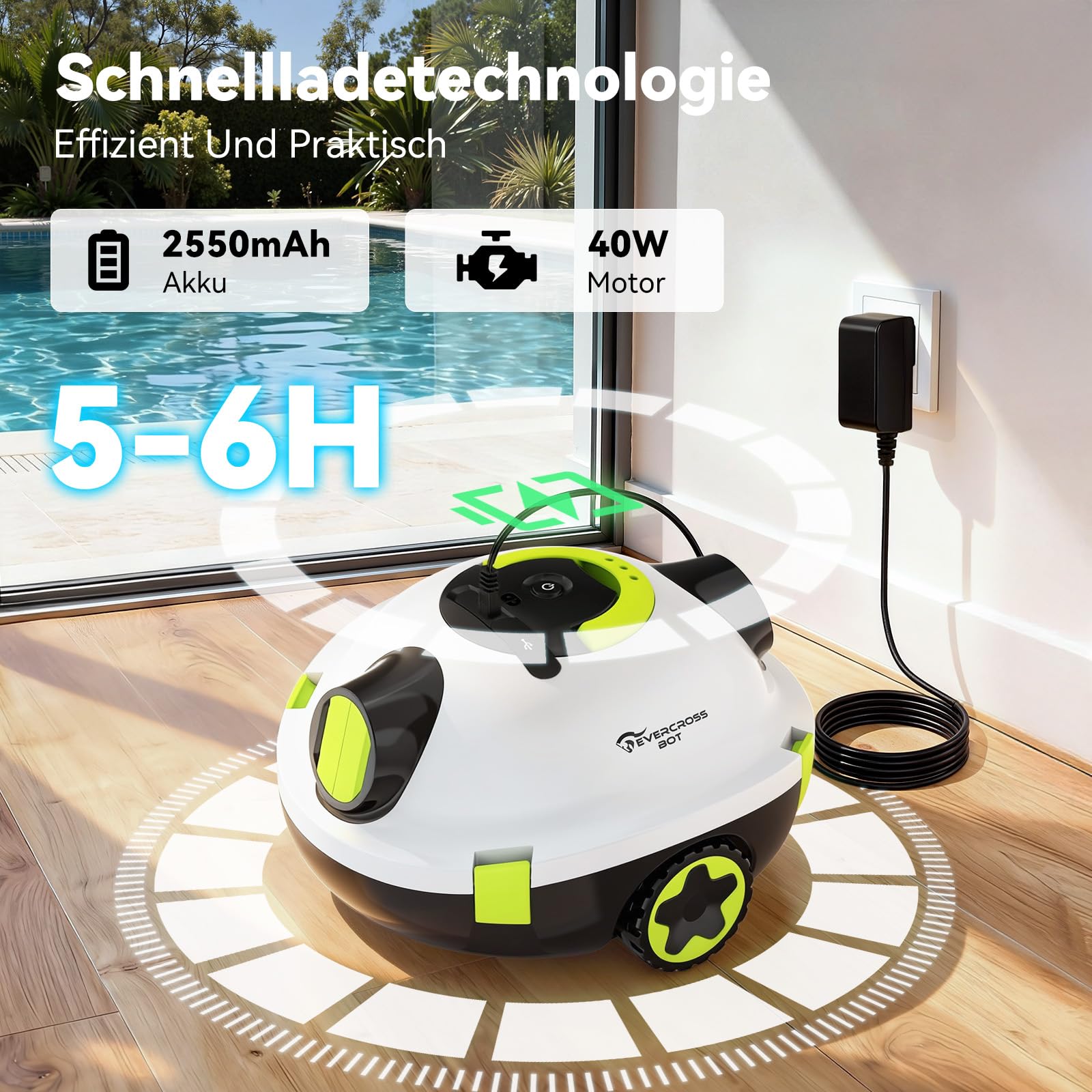 Y10 Poolroboter, Poolroboter Akku für die Bodenreinigung, 100 Min Batterielaufzeit, für Pools bis zu 120㎡, Automatische Poolsauger mit Selbsteinparkfunktion 180 μm Filter (Weiß)