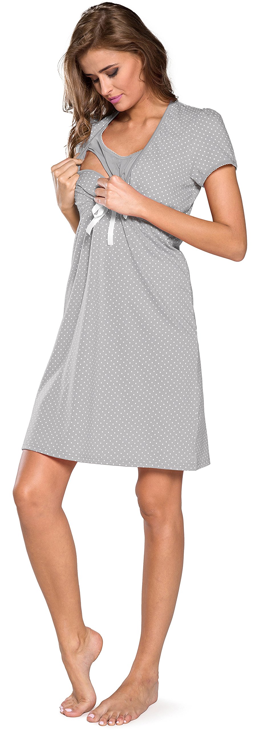 Italian Fashion Nachthemd Stillen | Softes Geburtshemd | Nachthemd Damen mit Schleife | Bequem Stillkleid | Stillpyjama Damen | Still Nachtwäsche Frauen Geburt Set S-XXL