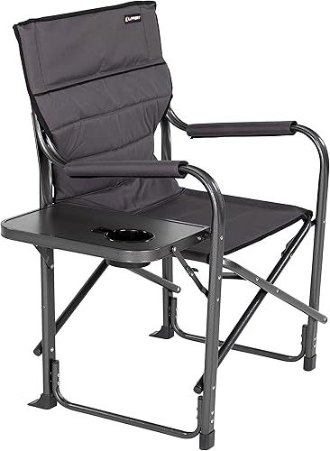 Lippert Scout Plus - Silla de director con mesa auxiliar para campamento, plegable, marco de tubo de acero, poliéster 600D, revestimiento de PVC