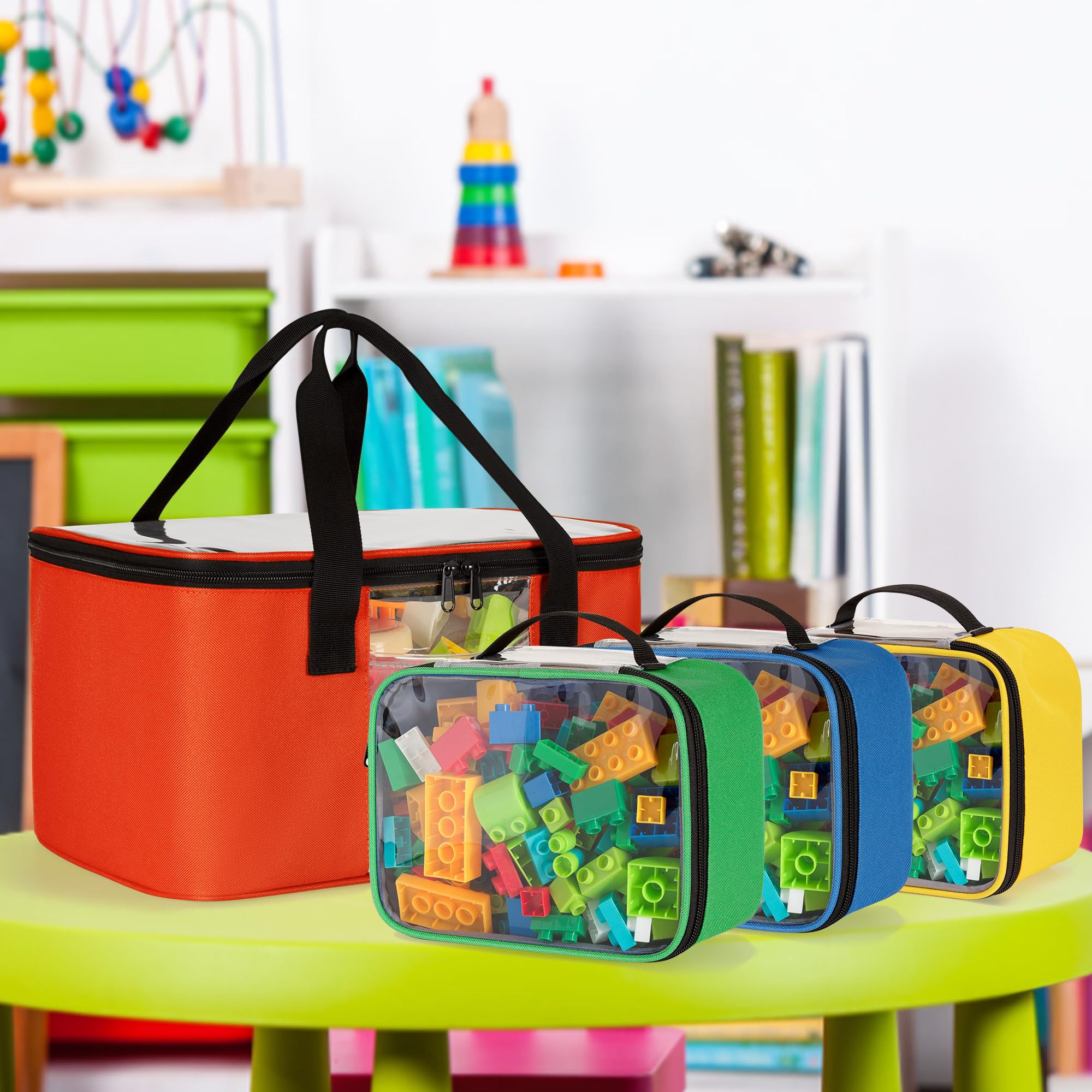 Rexmica 4 Piezas Bolsa de Almacenamiento de Juguetes, bolsa de transporte para Bloques de Construcción, bolsa de almacenamiento para Bloques de Construcción Magnéticos