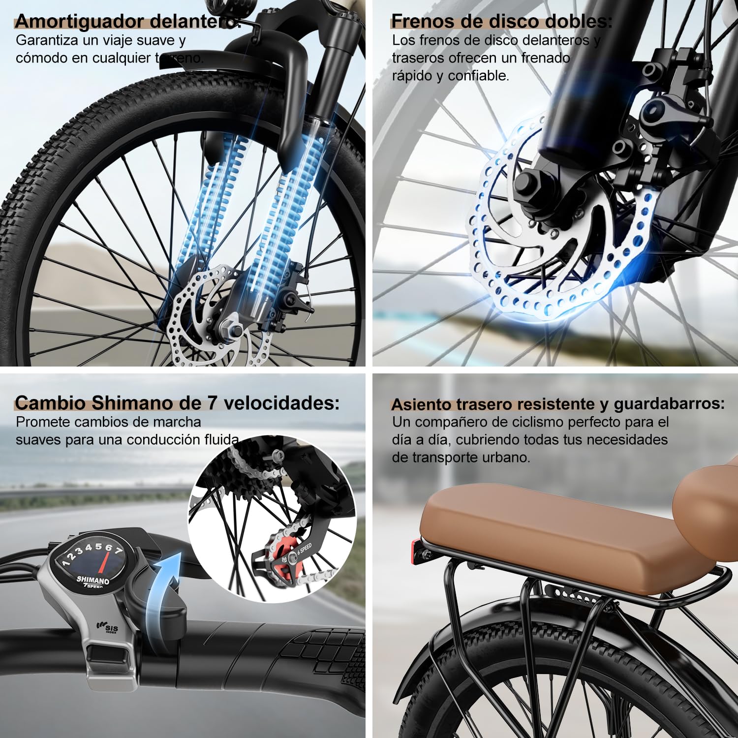 S600 - Bicicletta elettrica per adulti, 250 W, 36 V, 13 Ah, autonomia 75 km, 7 velocità, con batteria rimovibile e portapacchi