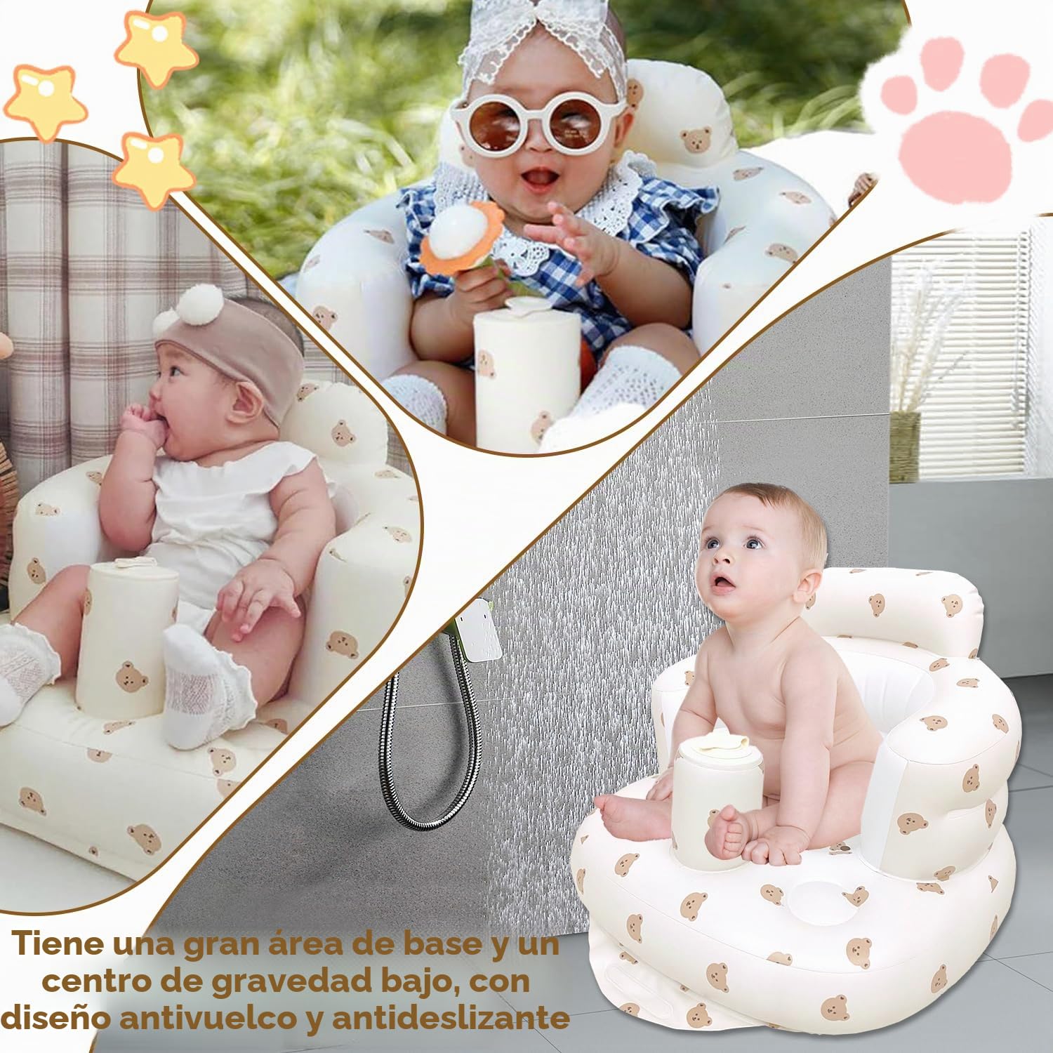 Asiento Inflable para Bebé, Silla Portátil Inflable Para Bebé, Silla de ducha g-onflable para Niños, Asiento de Sofá Para B-Ebé, Asiento De Piso G-onflable, para niños pequeños de 3 + meses