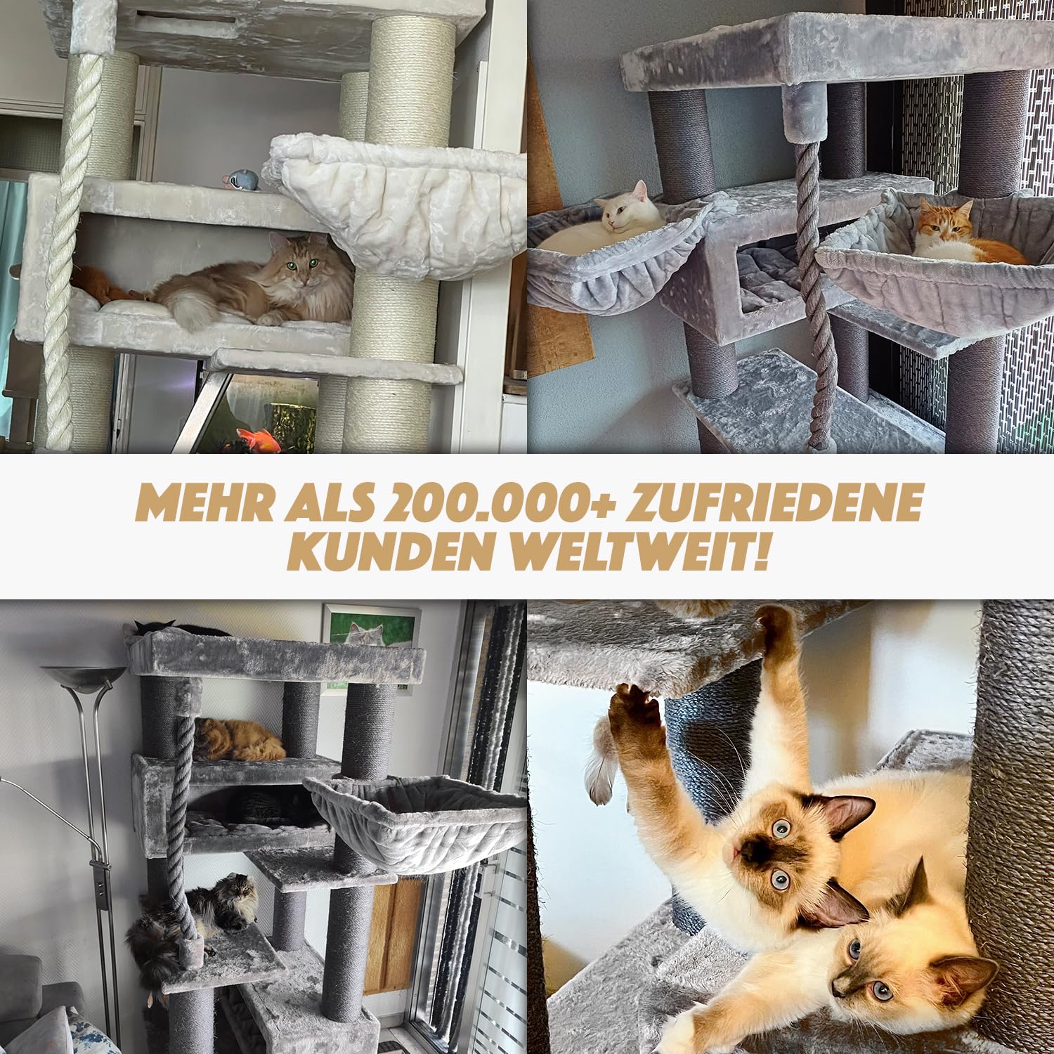 Petrebels Arbre à Chat Geant XXL Turnpike 190 Beige/Crème, 76 x 76 x 190 cm, avec poteaux de 15 cm de diamètre, Arbre à Chat pour Grands Chats