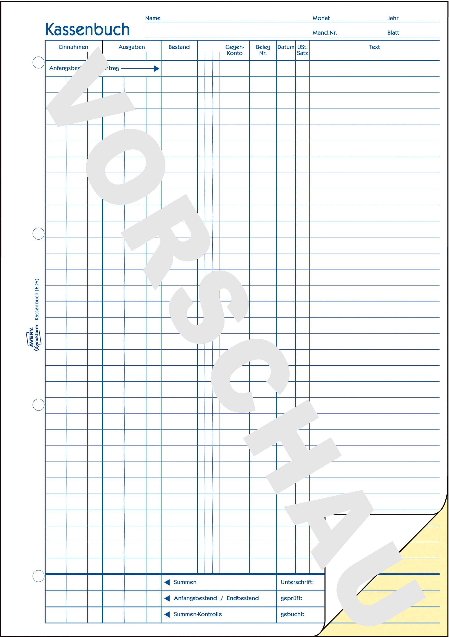 AVERY Zweckform 1756-5 Kassenbuch (A4, 2x40 Blatt, selbstdurchschreibend, nach Steuerschiene 300, EDV-gerechte Datenerfassung, von Rechtsexperten geprüft, für DE, ordnungsgemäße Buchführung) 5er-Pack