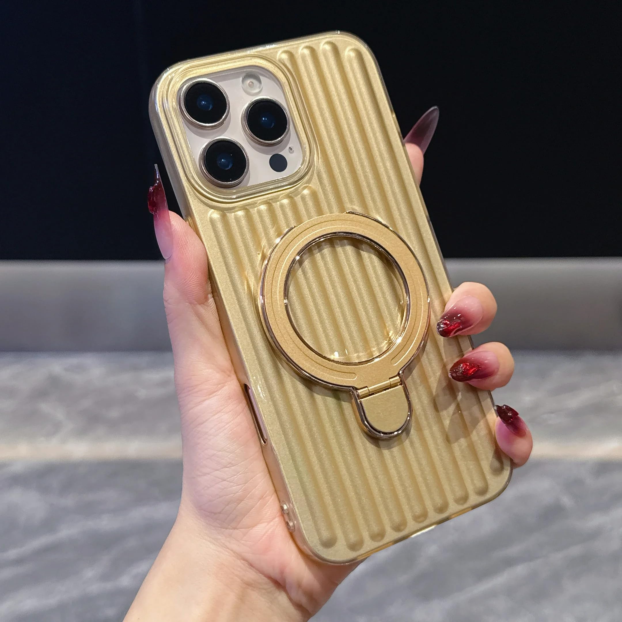 Coque iPhone 15 Plus dorée chic avec anneau mat de luxe - 8