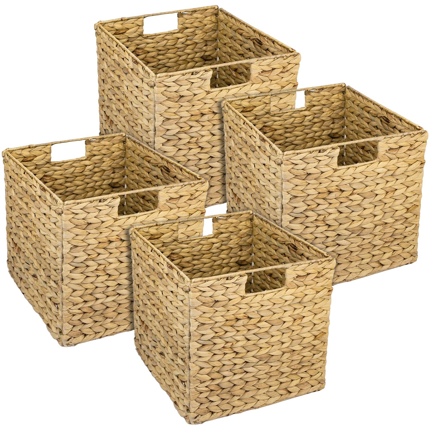 HMF Storage Basket, Woven Water Hyacinth Seagrass Basket, Set of 4, Suitable for Kallax, 32 x 34.5 x 32 cm