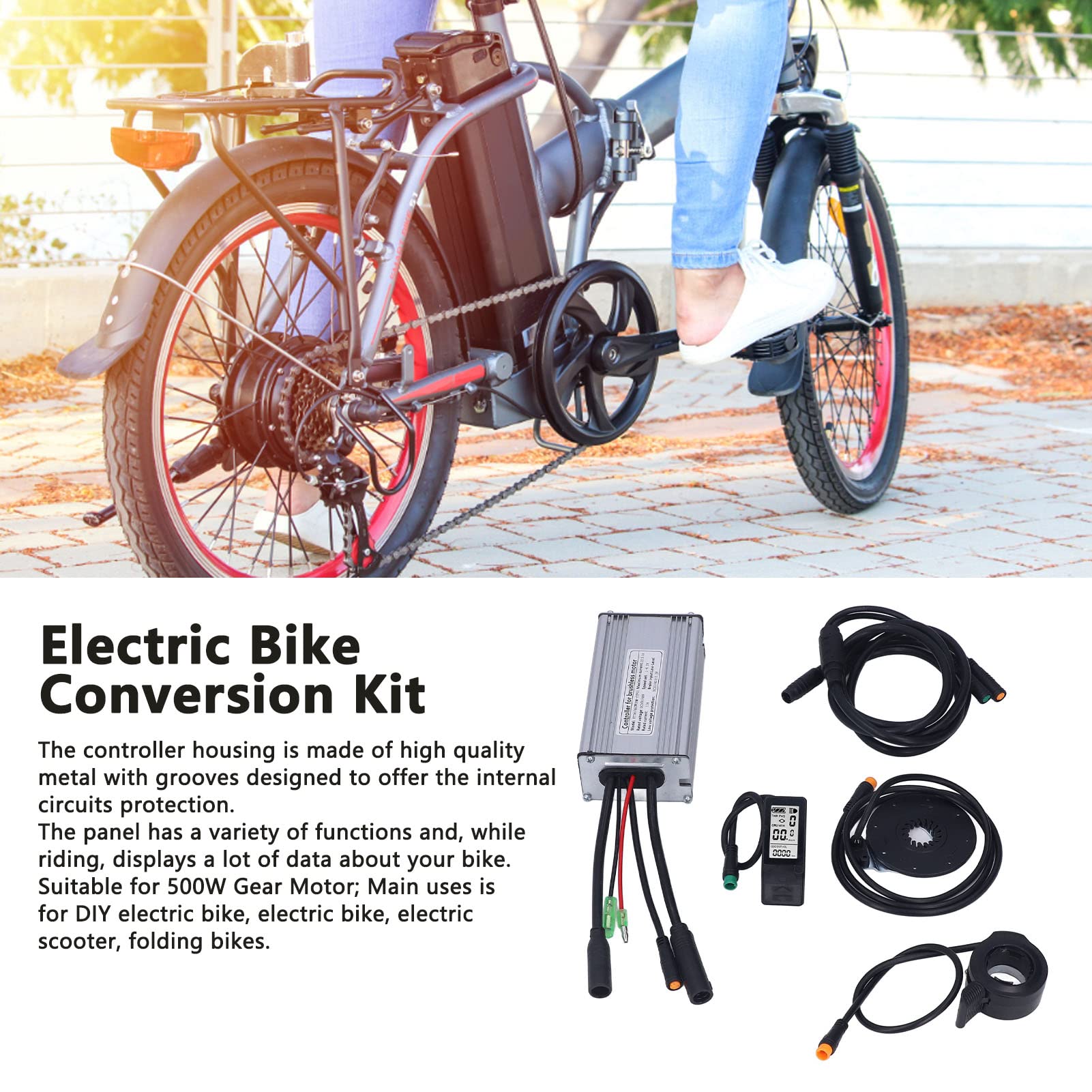 Kit Conversione Bici Elettrica 24V/36V/48V 500W - Controller Motore Con Schermo LCD, Per Trasformare La Bici In E-Bike