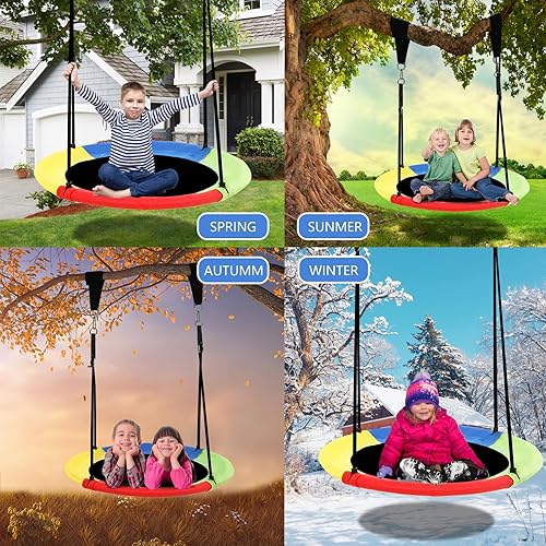 Miniatura 10 de Hotjump Platillo de árbol de 40 pulgadas para niños al aire libre con tienda de campaña, capacidad de peso de 600 libras, columpio redondo para