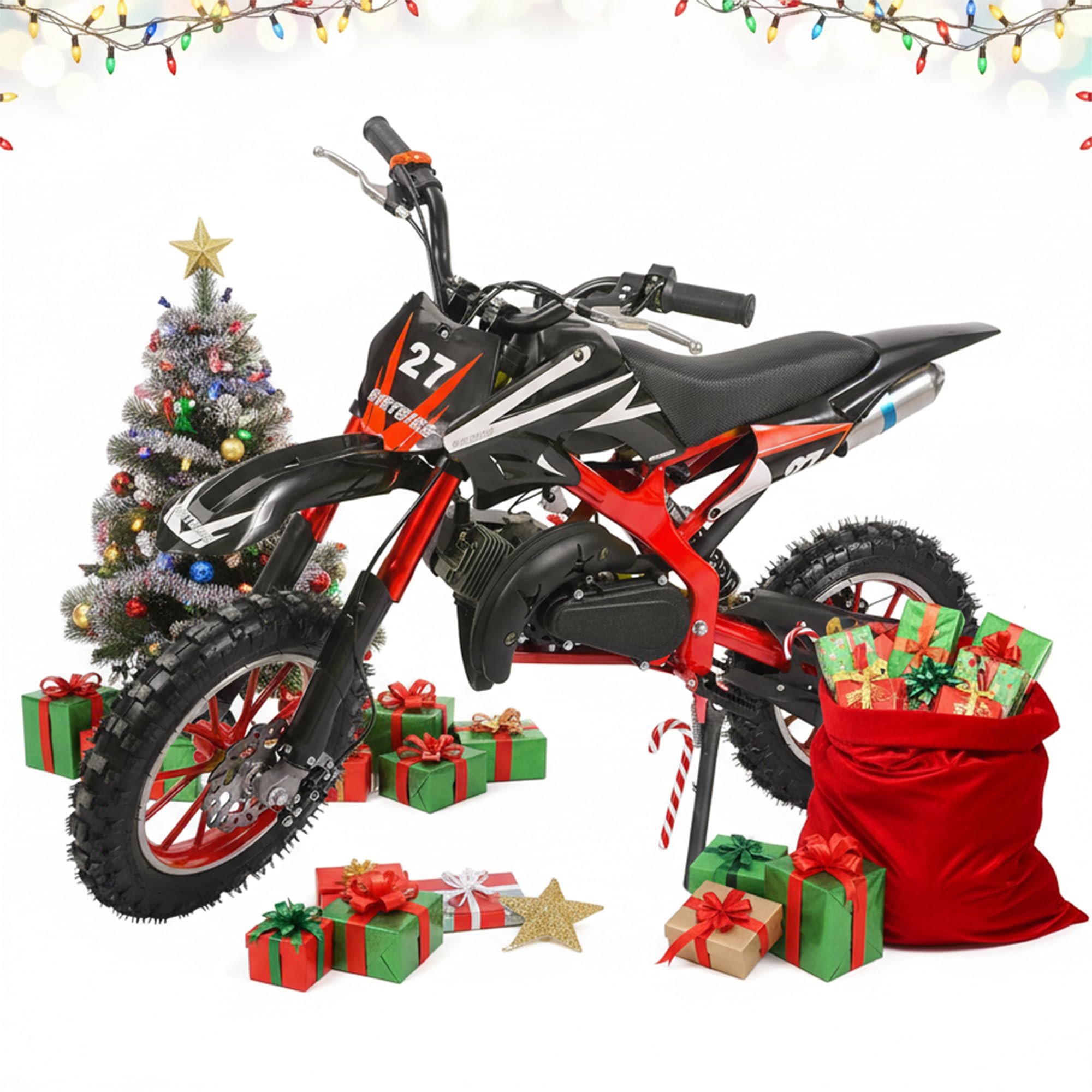 49cc Gas Dirt Bike - 2 Stroke Motorcycle with Off-Road Tires, Dual Disc Brakes & Shock Absorbers - Beginner Motocross Bike with Comfort Seat Cushion for Youth Riders