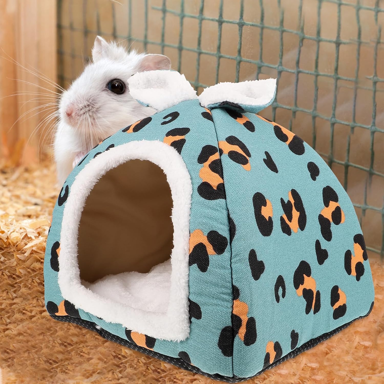 ERINGOGO Warm Small Animal Bed with Leopard Print, Lint Material, Provides Privacy and Wear Resistance, Hamster and Sugar Glider Sleeping Nest for Cozy Indoor Use