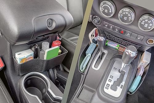PIMCAR Bandeja de 2 piezas compatibles con Jeep Wrangler JK/JKU 2011-2018, organizador lateral de cambio de engranajes y consola central, caja de