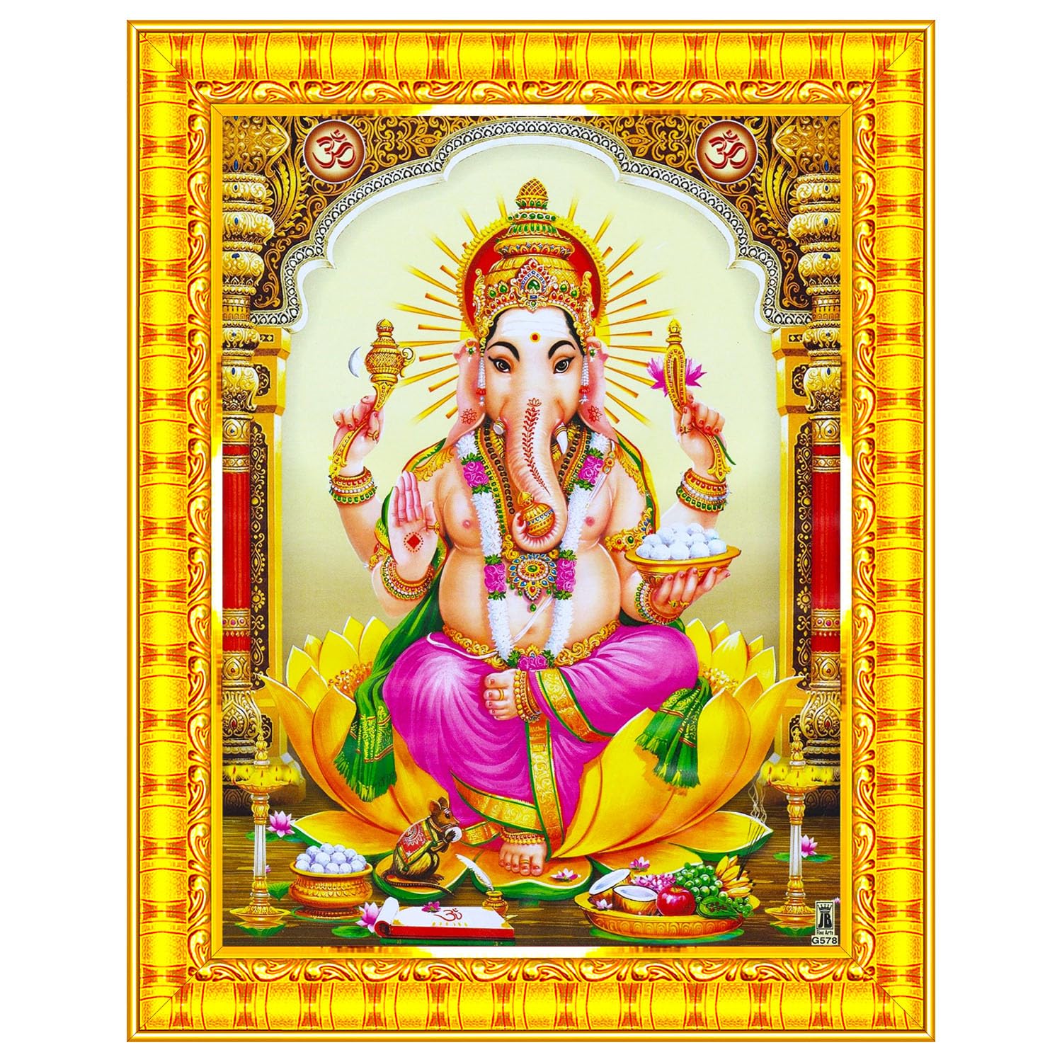 Pavan Photo Laminations Lord Ganesha Ganesh Ganpati Ganapathi Hanging Wall Painting Framed Home Decor (Wood,Matte,Gold,Small Size,6 x 8 Inch) R7S
