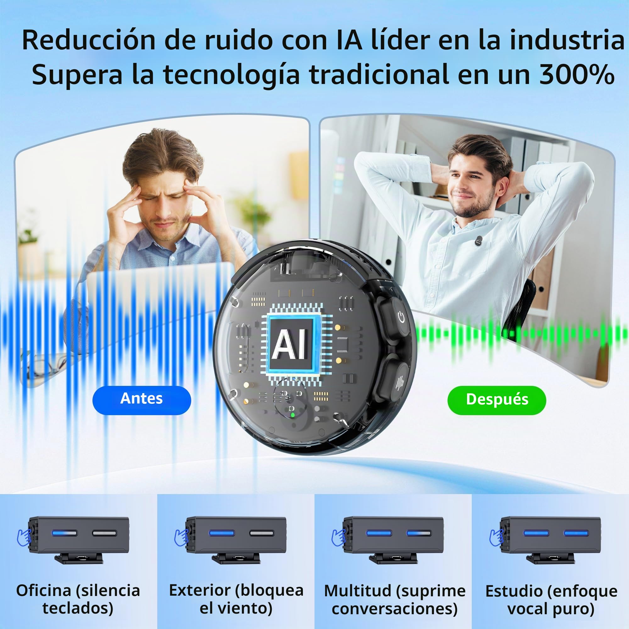 BOYA BOYALINK - 3 micrófonos mini para cámara/iPhone/Android, micrófono Lavalier inalámbrico con IA, 30 horas de duración, 300 m de rango para Vlog, TikTok