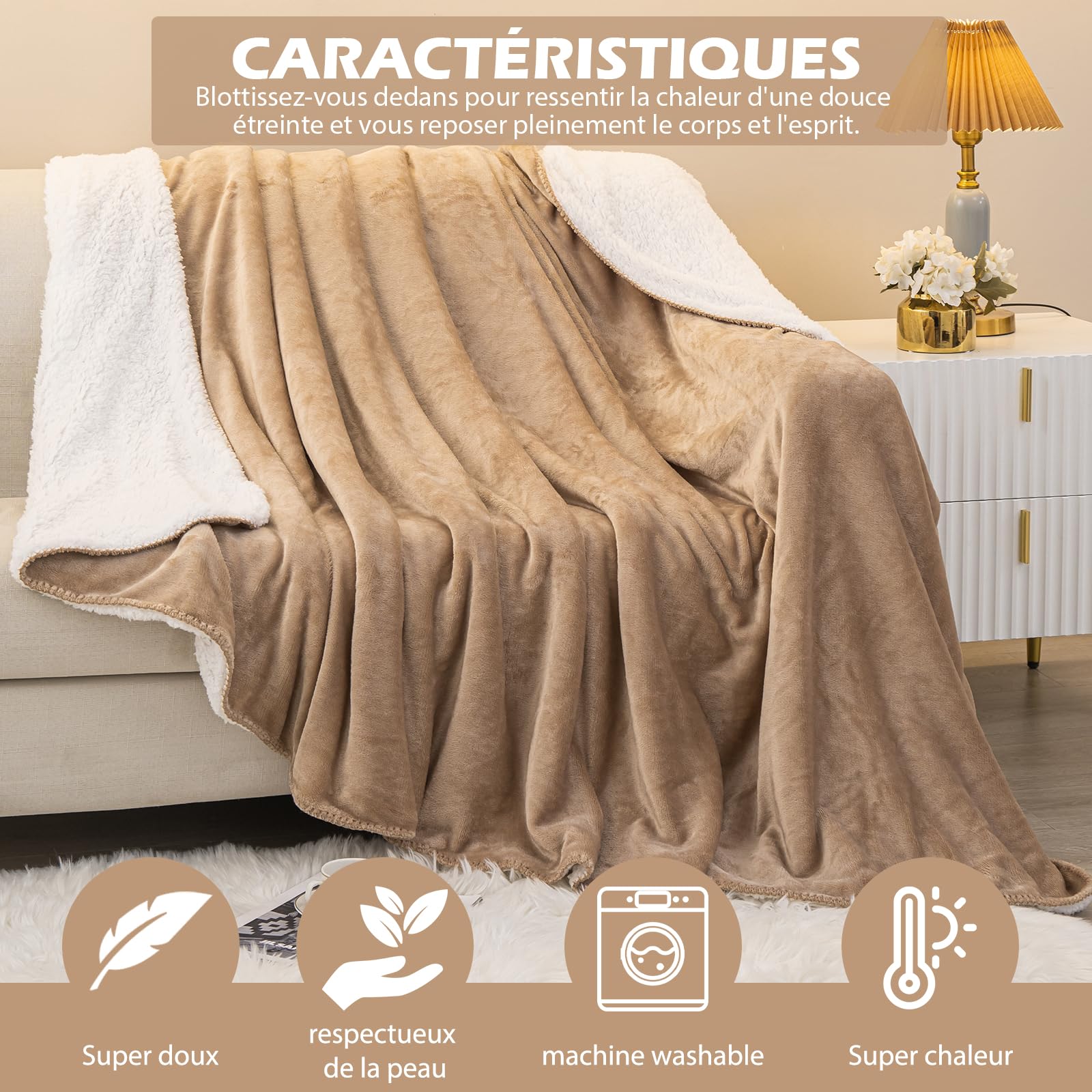 Juskys Couverture Polaire 150x200 cm avec Tissu Sherpa – Moelleux, Chaud, Lavable – Couvre-lit, Plaid pour Le canapé – Couverture Douillette Gris Clair