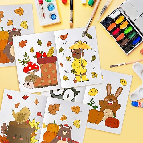 Miniatura 3 de 24 libros para colorear con temas de animales para niños, mini folleto para colorear de otoño para bricolaje, libro de dibujo artístico con ardilla