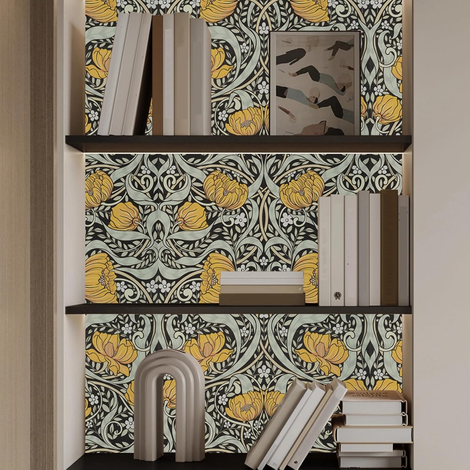 William Morris Peel and Stick Wallpaper - Green Floral Decals Contact Paper for Bathroom and Kitchen Backsplash- Boho Vintage Flower Leaf Adhesive Removable Wall Paper for Bedroom 17.5" x 393.7"