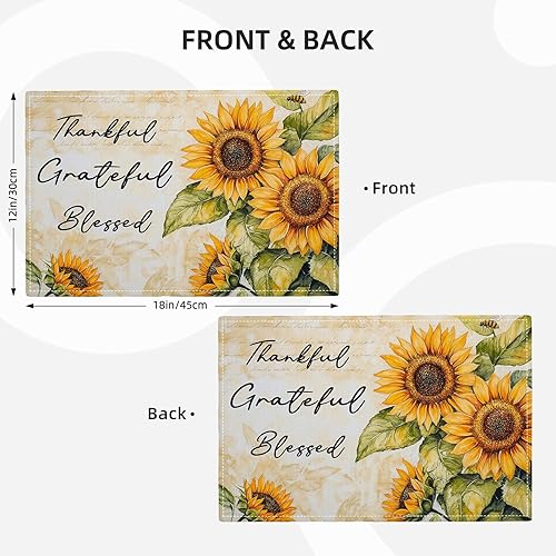 Miniatura 3 de Juego de 6 manteles individuales de girasol de granja, manteles individuales de diseño de abejas rústicas, manteles individuales lavables para