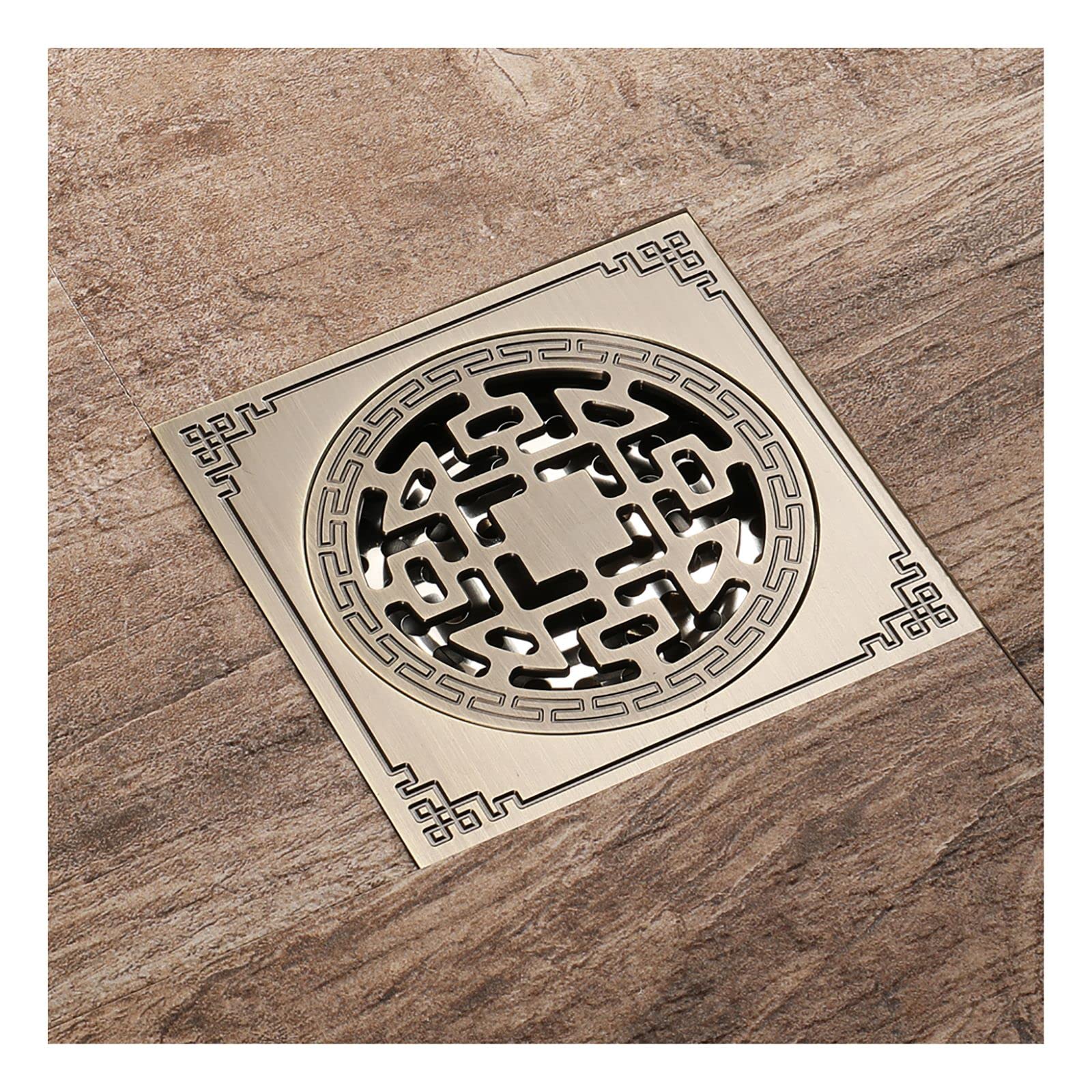 floor drain， Bronze Square 3.94 inch Floor Drain Brass with Hair Catcher and Removable Cover, Detachable, Type A