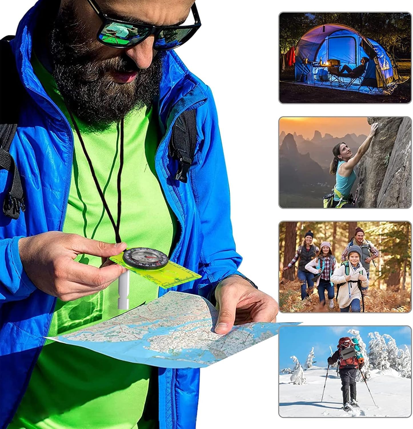 Boussole de Navigation et Randonnée - Carte Multi-Outils 11 en 1 - Scout, Orientation, Lumineuse pour Camping