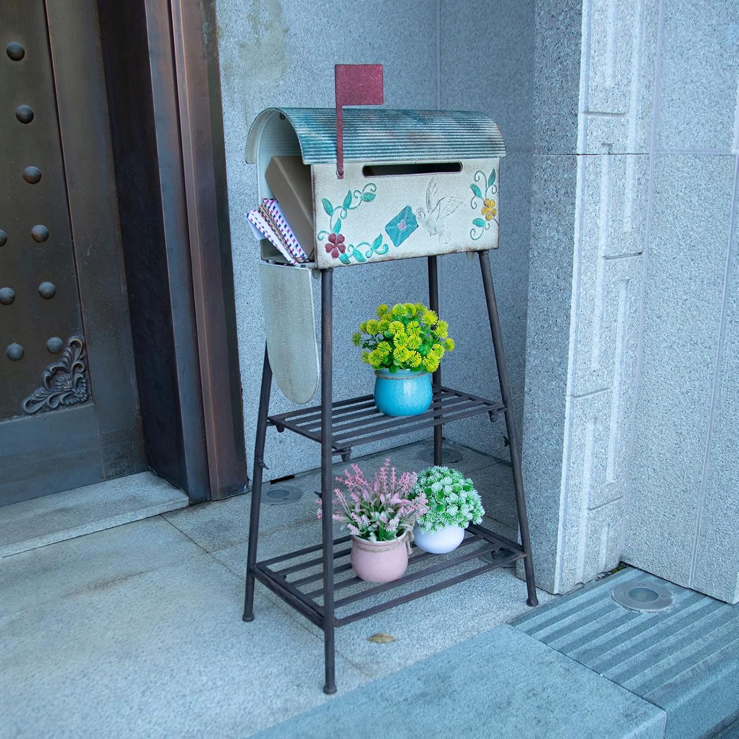 Vintage Mailboxes for Outside with Stand,Metal Mailbox and Stand Combination,Decorative Mailbox for Parcels, Envelopes & Garden Storage