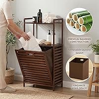 Vista 5 de Cesta de lavandería con estantes de 2 niveles y cesta inclinable, cestas organizadoras de ropa sucia, estante de almacenamiento de baño