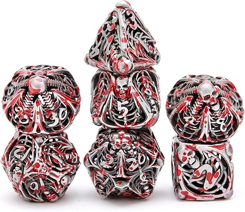 Juego de dados DND de metal hueco, calaveras, manchas de sangre antiguas, juego de 7 piezas para Dungeons and Dragons RPG MTG, D&D Pathfinder