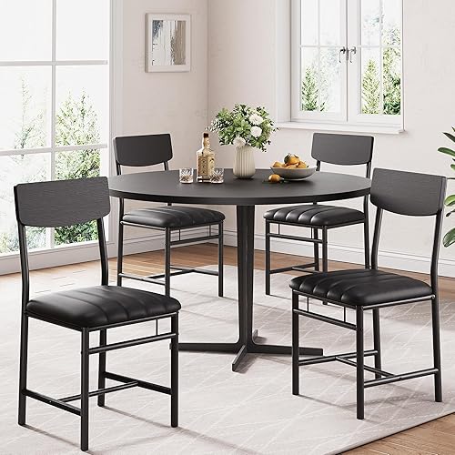 Miniatura 9 de Juego de 6 sillas de comedor industriales, sillas de comedor tapizadas con piel sintética, sillas de cocina con respaldo de madera y patas de metal