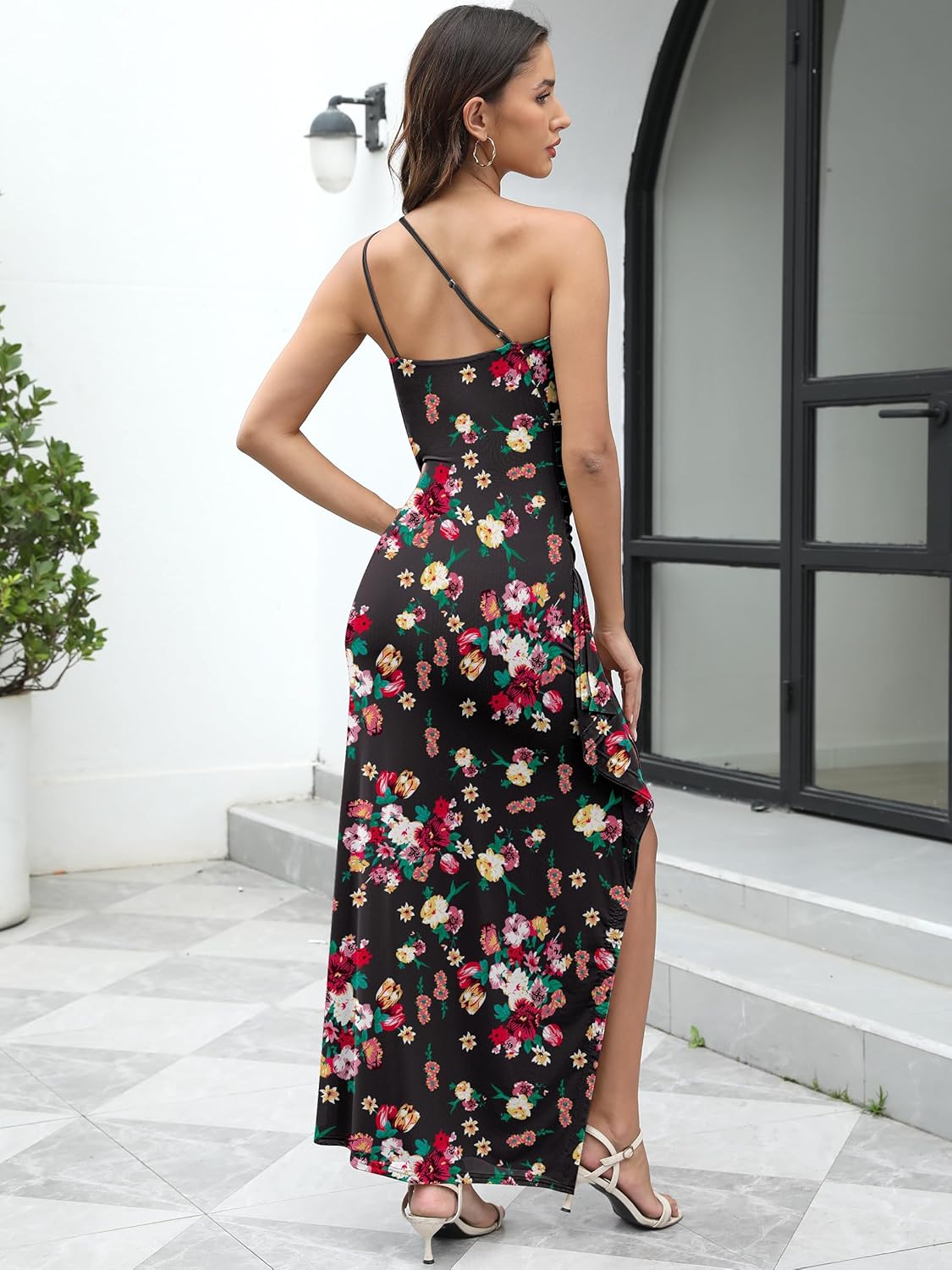 Prinbara Womens One Shoulder Floral Bodycon Maxi Dress 2026 Summer High Split Cocktail Party Wedding Guest Long Prom Dresses - Image 6