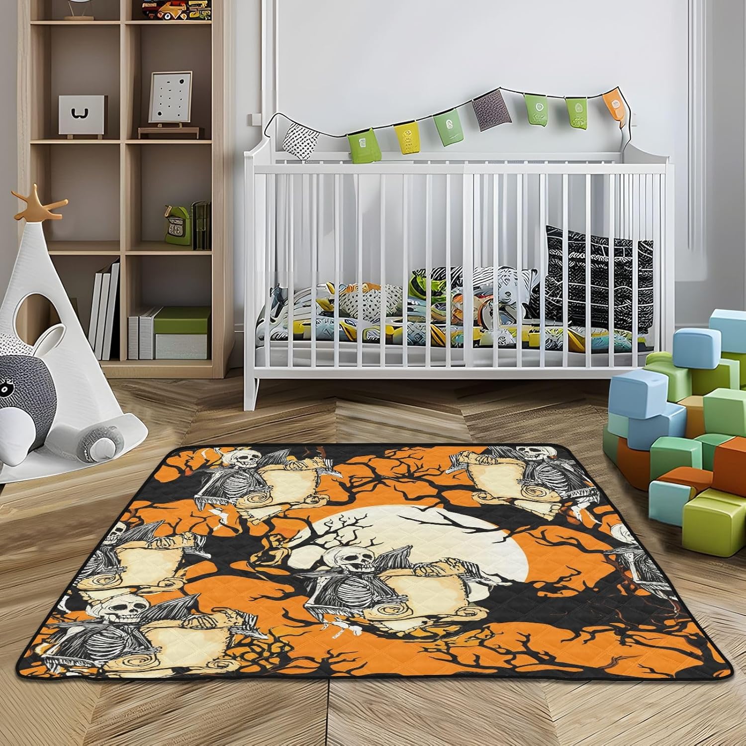 Graffiti Halloween Skull Baby Play Mat, 50“ X 50” Washable Folding Crawling Mat, Baby Floor Mat, Soft, Non-Slip
