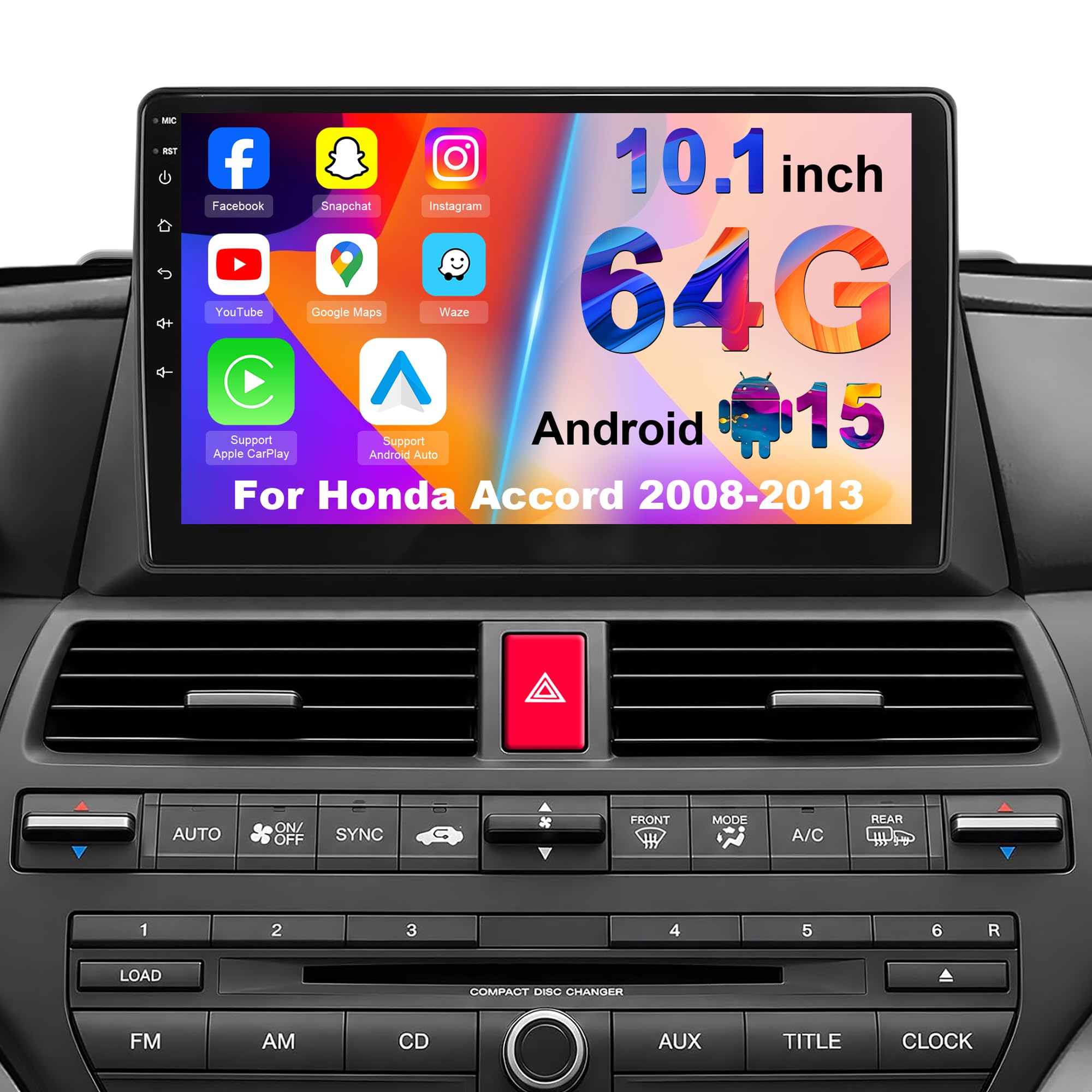 Car Radio Stereo for Honda Accord 2008-2013, Wireless CarPlay Android Auto