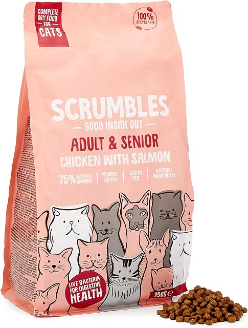 Scrumbles All Natural Dry Cat Food With 75% Chicken and Fresh Salmon, High Protein Food for Adults And Seniors, 750 g