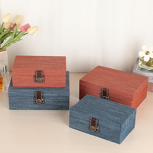 Miniatura 8 de Hipiwe Caja del cofre del tesoro, caja de joyería decorativa de madera con cierre, caja de recuerdos, caja rectangular organizadora de joyas, caja