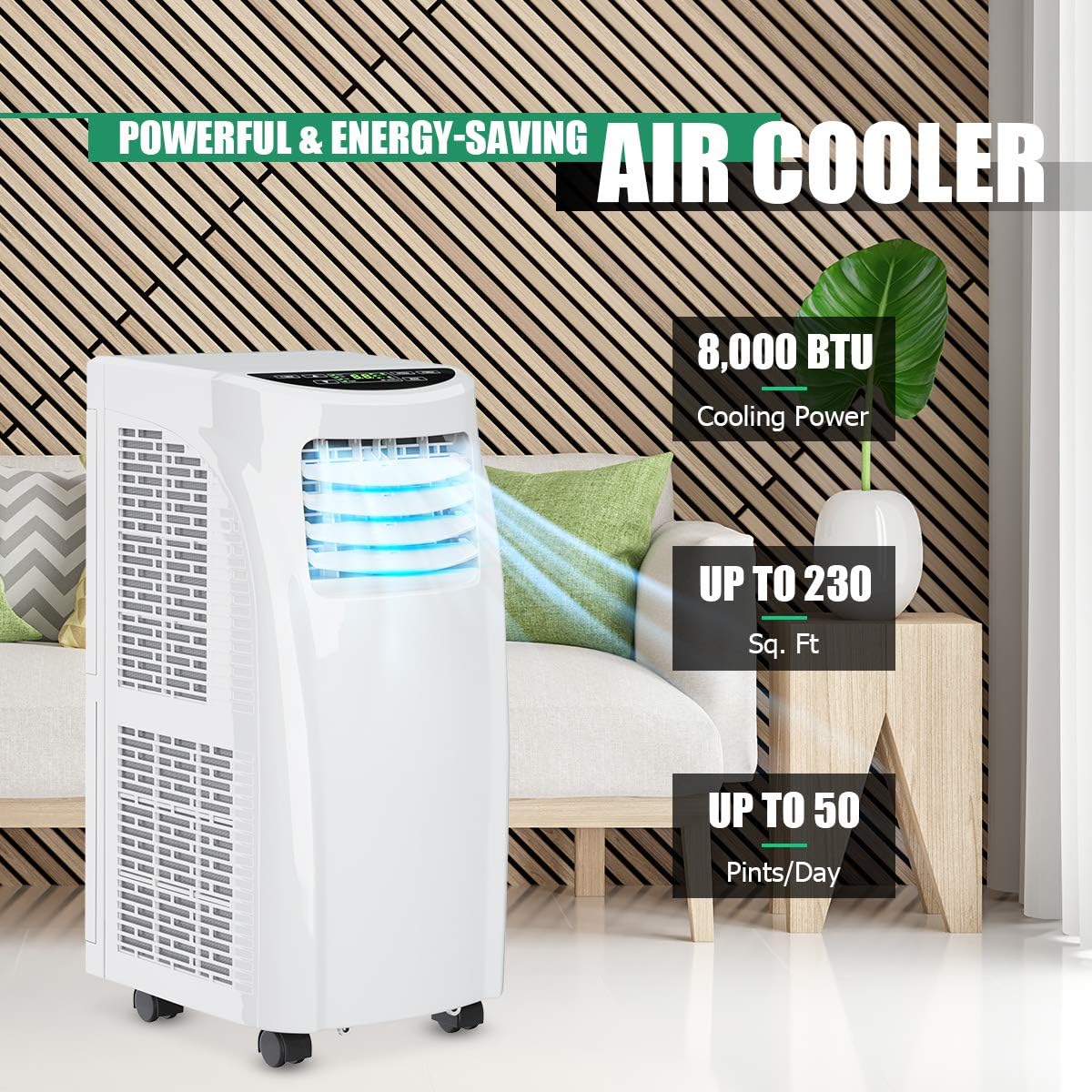 Free Shipping Offer COSTWAY 8000 BTU Portable Air Conditioner, 3-in-1 Air Cooler w/Built-in Dehumidifier, Fan Mode, Sleep Mode, Remote Control& LED Display, Rooms Up to 230+ Sq. ft, for Home Office (White)