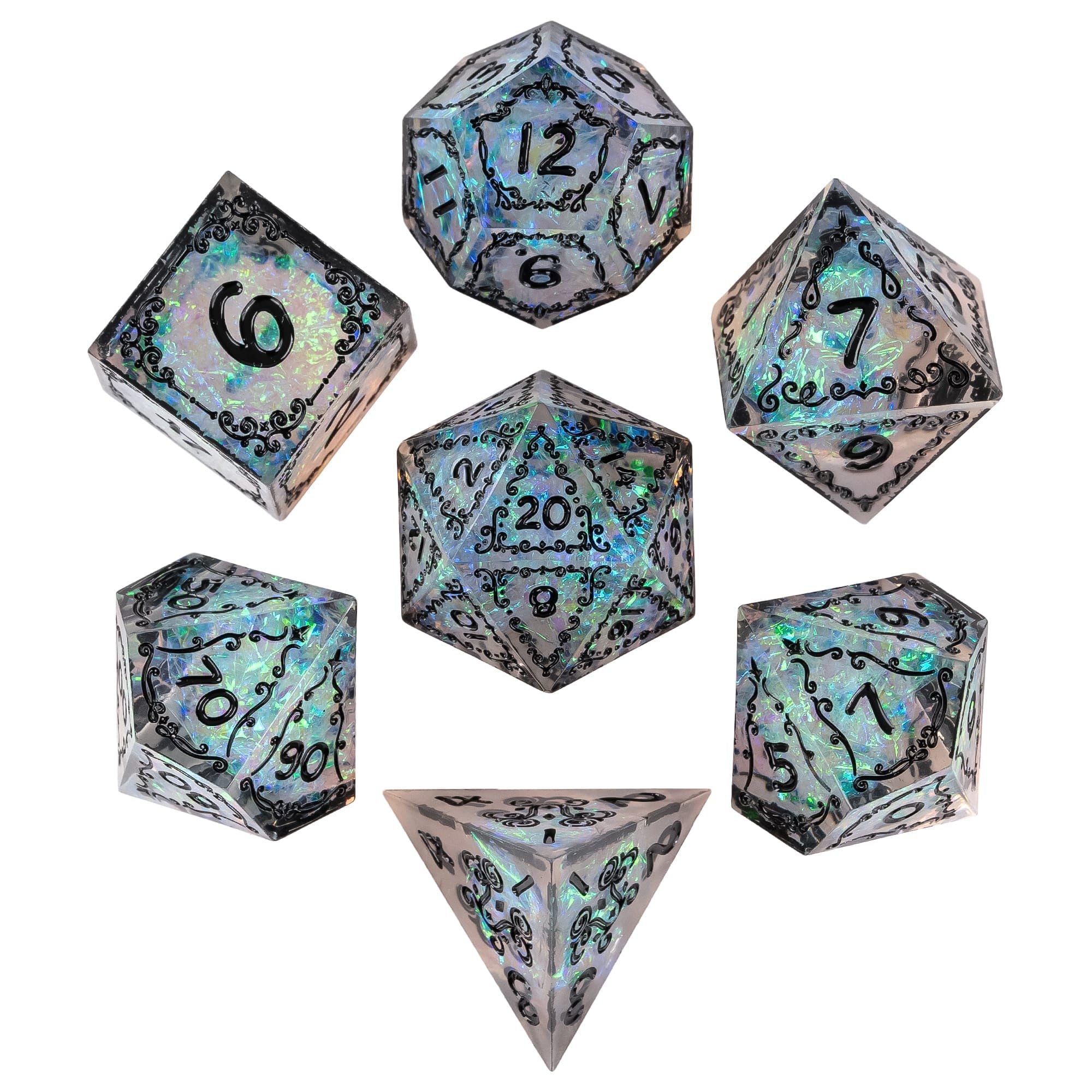Cusdie 7-Piece Sharp Edges DND Dice Set with Sprout Design - Perfect for Tabletop RPGs Board Games Gifting and Collecting(Sprout Transparent Black) — image 1
