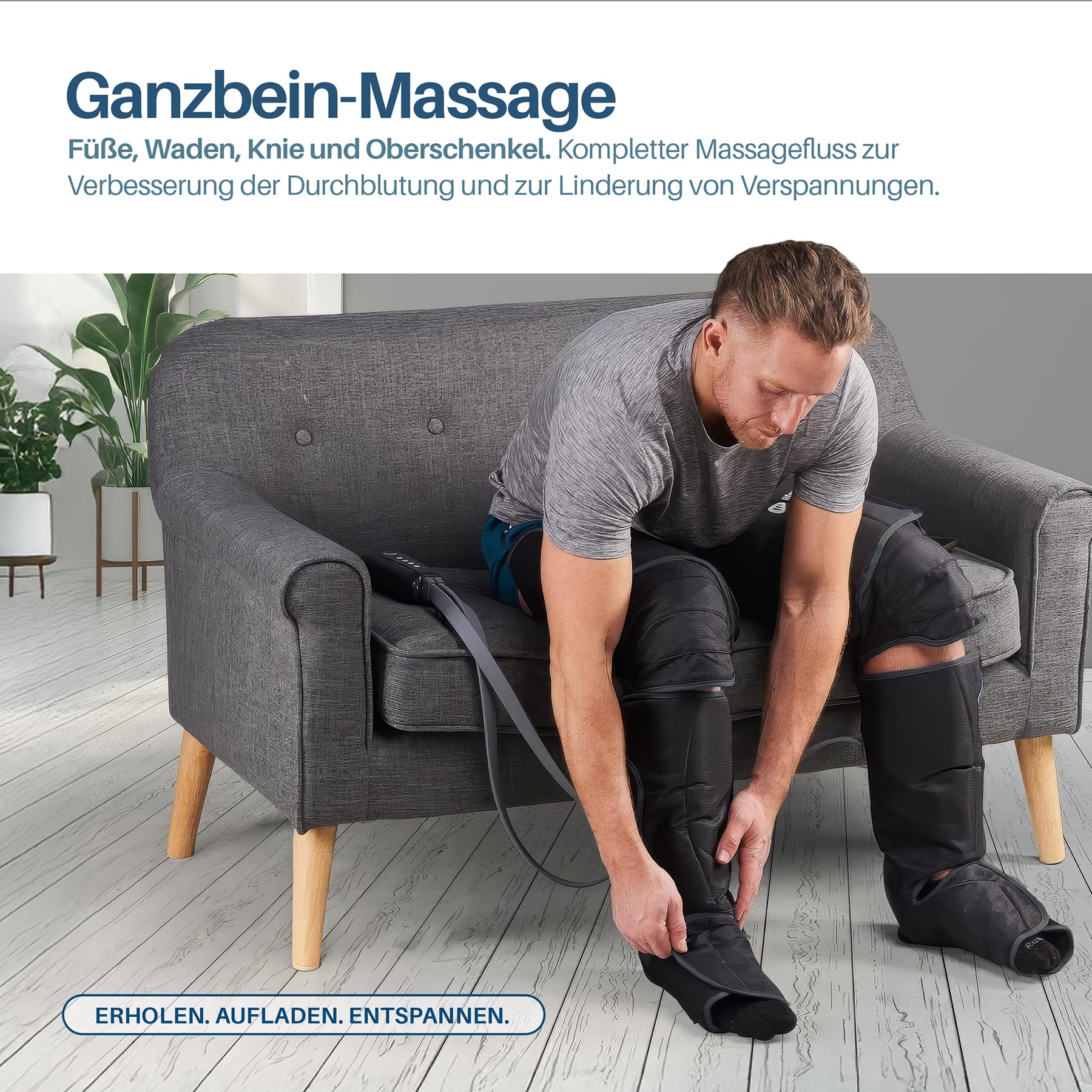 PORTENTUM Lymphdrainage gerät – Bein Massagegerät mit einstellbarer Wärme – 5 Kompressionsstufen – Fernbedienung – lindert müde Beine und fördert die Durchblutung – Transporttasche inklusive