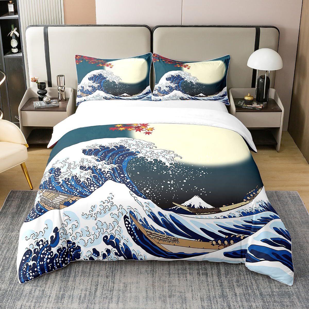 Housse de couette vagues bleues 140x200cm en coton Homemissing