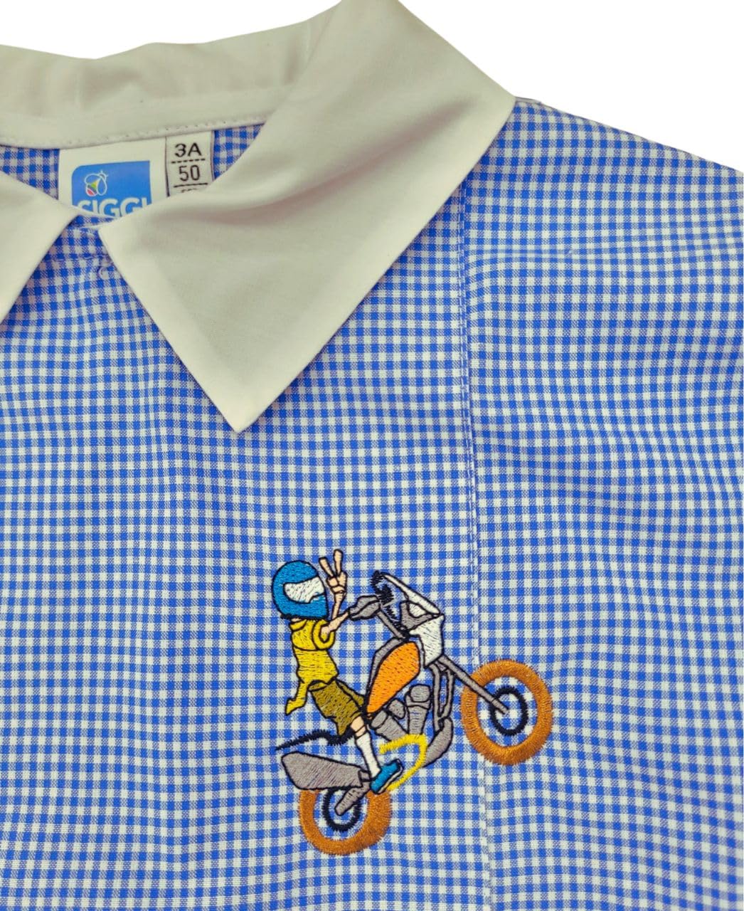 Siggi Group, Grembiule Asilo per bambino, Divisa Scolastica a Quadretti azzurro e bianco, adatto alla Scuola Materna bimbo