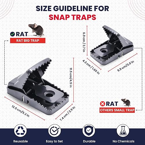 Miniatura 3 de Power Rat Trap - Paquete de 4 trampas a presión para uso en interiores y exteriores, captura rápida, control reutilizable de roedores y ratones,