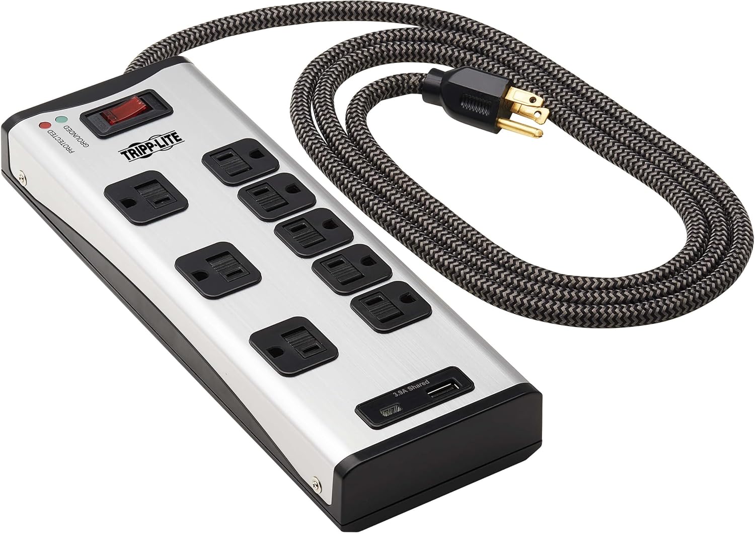 Eaton Tripp Lite Series Surge Protector Power Strip with USB Ports, Metal, 8 Outlets, 1 USB-A & 1 USB-C Charging Station, 2100 Joules, 8ft Braided Extension Cord, UL Listed (TLM88USBC)