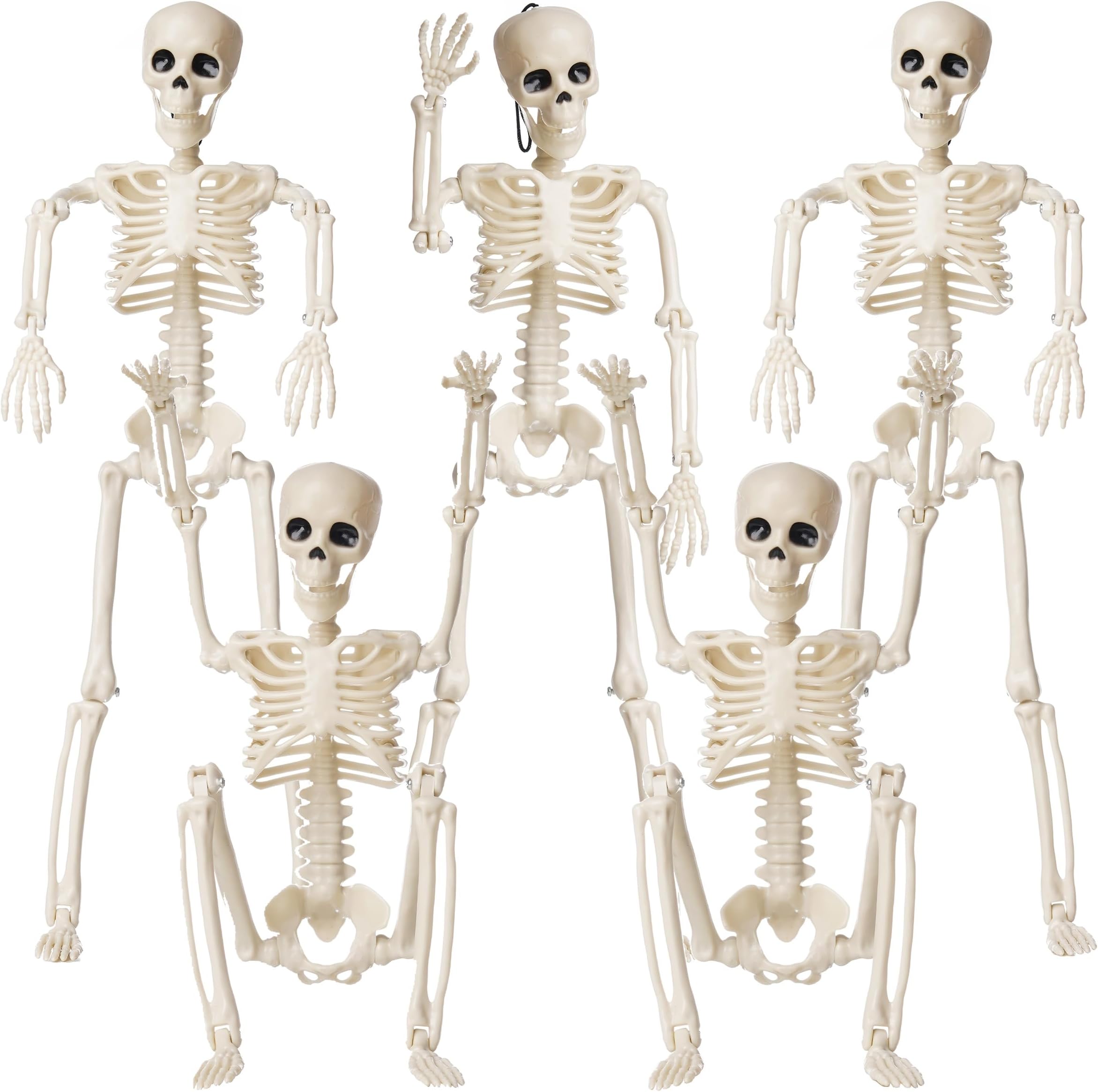 Halloween Decoration Skeletons for Outdoor and Indoor, Full 16 Inch Plastic Skeleton with Movable Joints Movable Joints Spooky Skull Spooky Spooky for Table Party 5 Pack