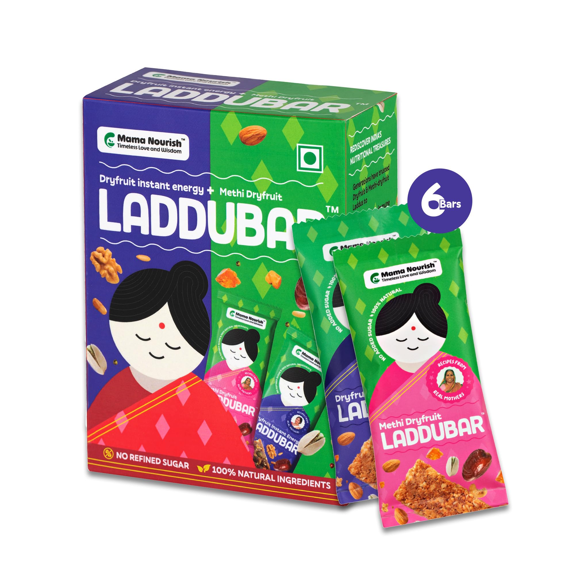 Methi Dryfruit + Dryfruit Instant Energy LadduBar Combo by MamaNourish | Nutrition Energy Bar | Protein & Fiber rich | 3 Methi - Gond, 3 Dry Fruit Laddu Bars | Pack of 6 (B0CVV4P6V3) Amazon Price History, Amazon Price Tracker