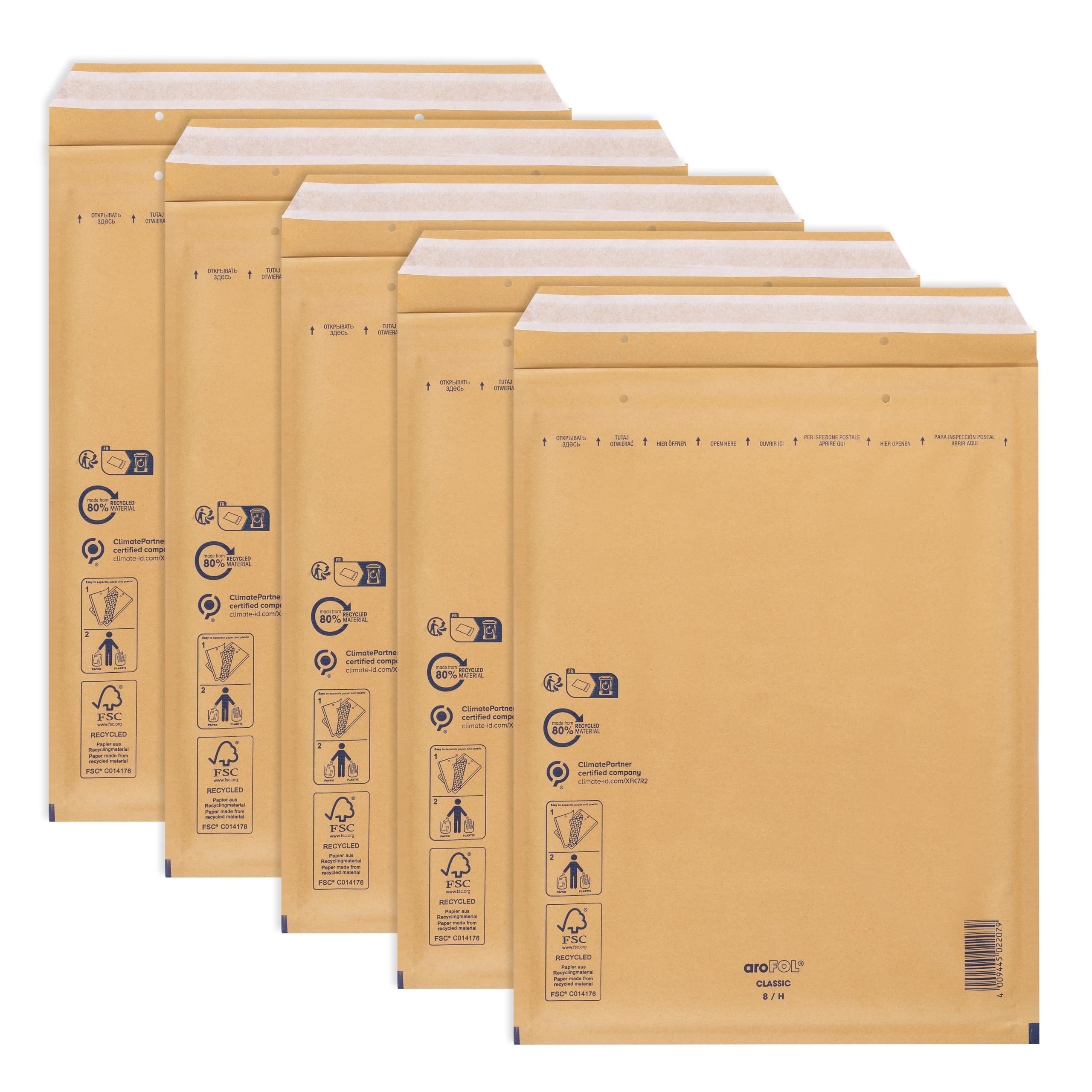 ÖKI Bubble Envelopes with Adhesive Strips, Pack of 5, B4 Padded Envelopes, Brown