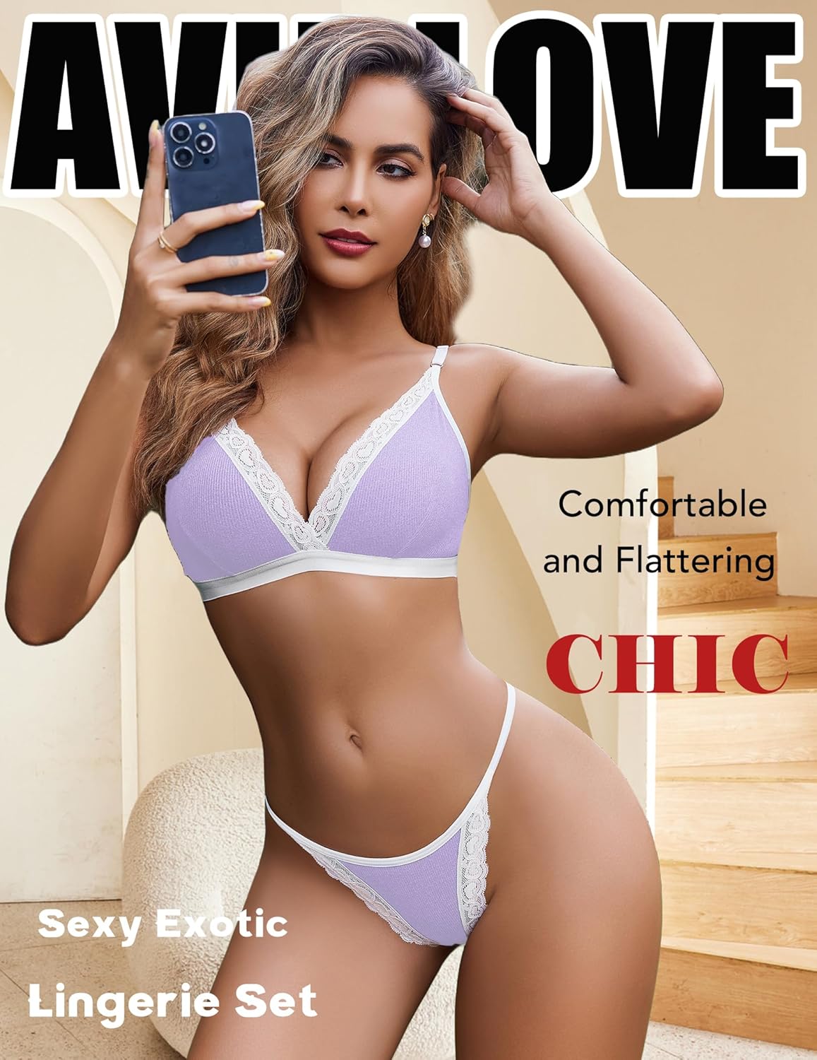 Avidlove Lingerie Sets for Women Sexy Ribbed Bra and Pany Set with Lace Trim 2 Pieces Bralettes Lingerie Outfits - Image 3