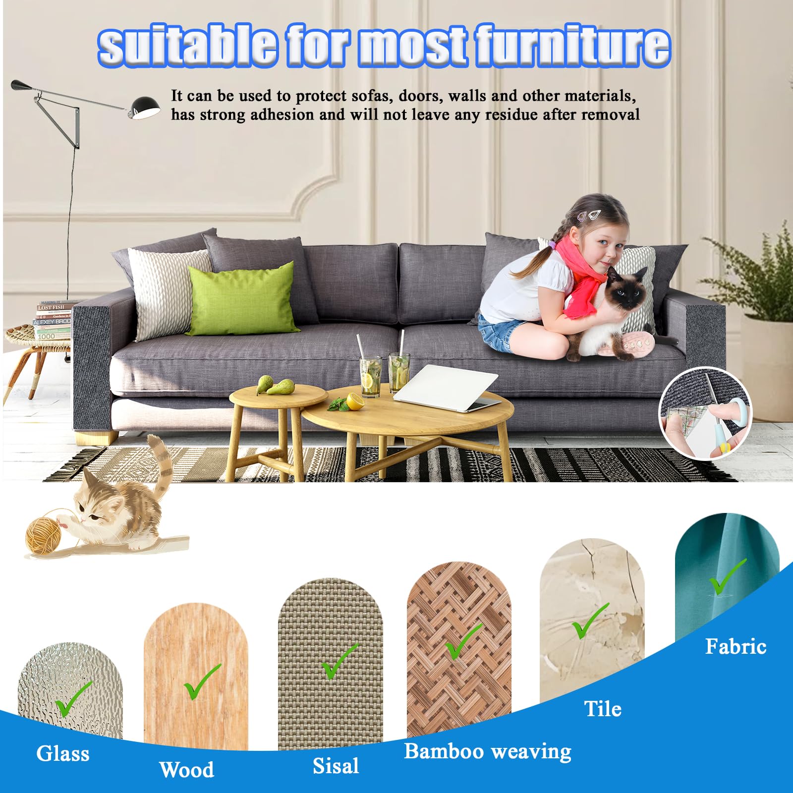 Selbstklebende Kratzmatte Katzen,40×300cm Kratzmatte für Katzen,DIY Kratzbretter Katze Wand,kratzmatte Sofa,Kratzschutz Katzenkratzmatte AntiKratz Tape für Protect Your Furniture (Dunkelgrau)