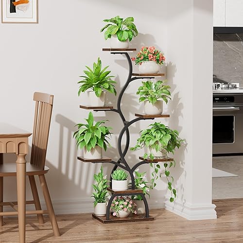 Miniatura 2 de Soporte para plantas de interior con luz de crecimiento, estante para plantas de 8 niveles para interiores, soporte de esquina para plantas, estante